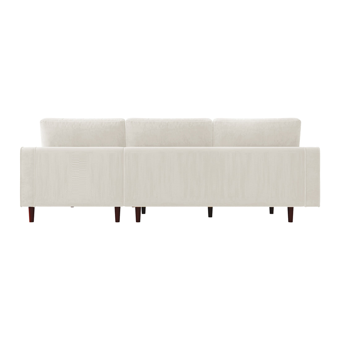 Claude 3 Seater Velvet Sofa with Chaise – Cream, featuring plush cushions, wooden legs, and a spacious chaise design. The elegant velvet upholstery adds luxury and comfort to any living space.