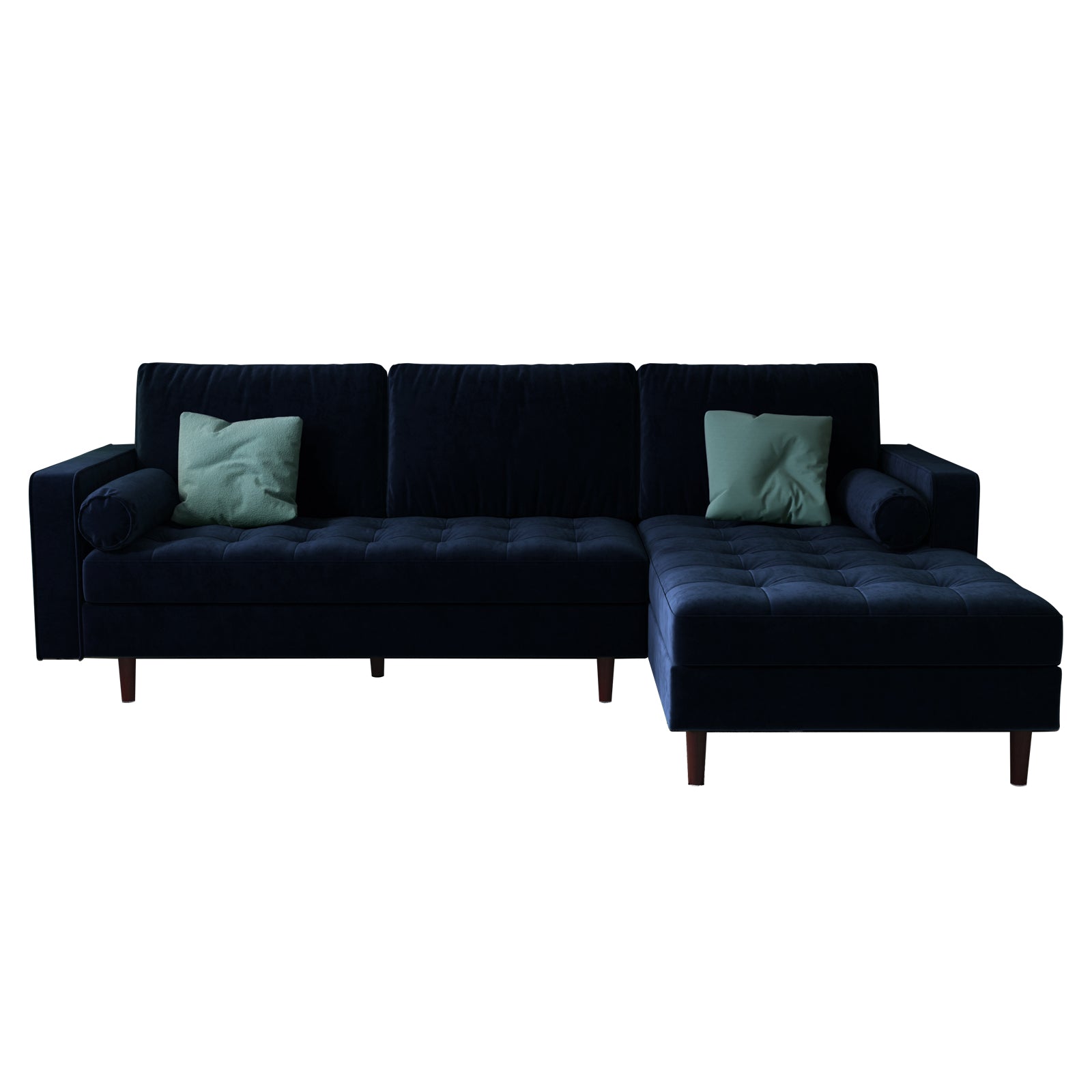 Claude 3 Seater Velvet Sofa with Chaise features plush cushions, a spacious chaise, and a luxurious velvet texture, highlighted in a close-up view showcasing its elegant design and comfort.