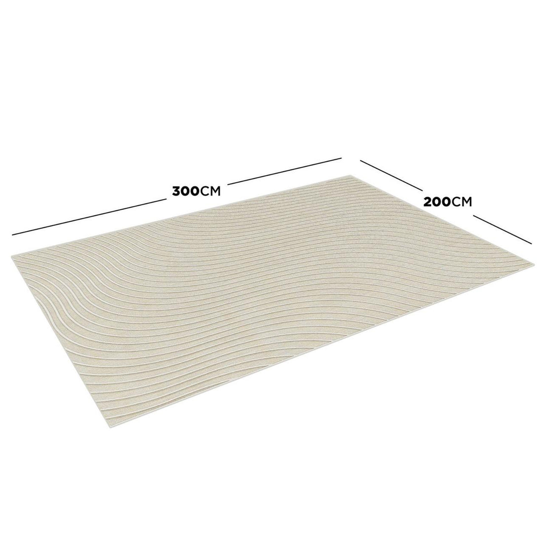Colton Living Room Package in Cream White featuring a large, light-cream rug with subtle wave patterns, illustrating the 3m x 2m size.