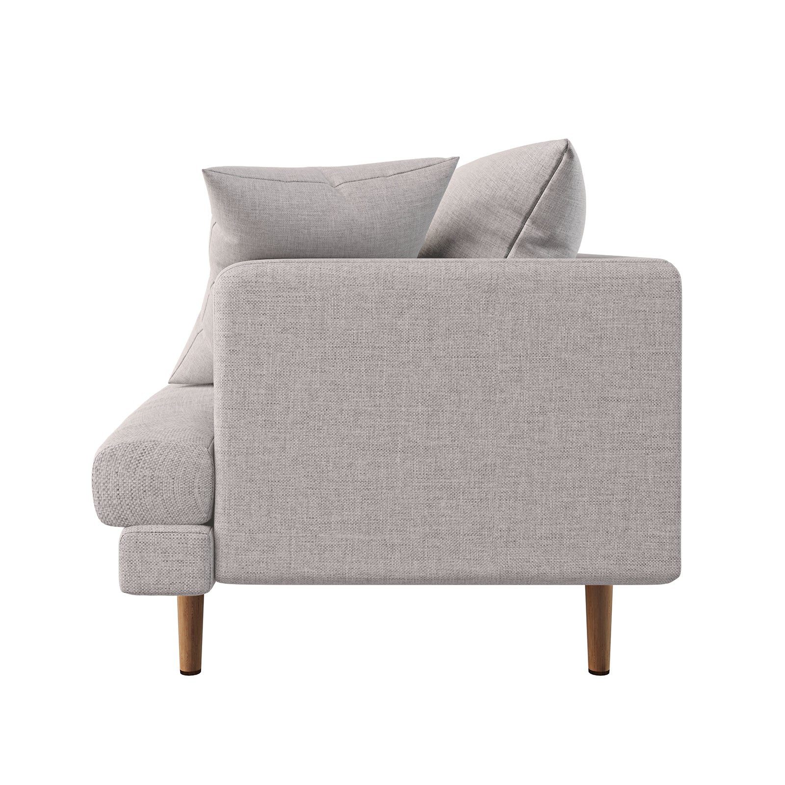 Colton 5-Seater Fabric Sofa in Stone, featuring a modern design with squared-off arms, two loose back cushions, and slender wooden legs, showcasing its elegant, versatile style and spacious comfort.