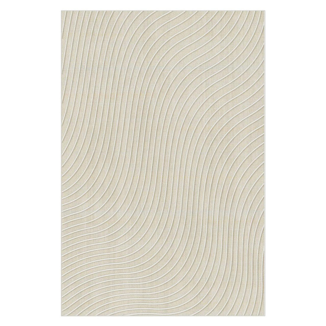 Colton 2 Seater Fabric Sofa with Rug - Cream White features a cream-white sofa with a sleek, modern design, complemented by an abstract-patterned rug, highlighting contemporary elegance in living spaces.