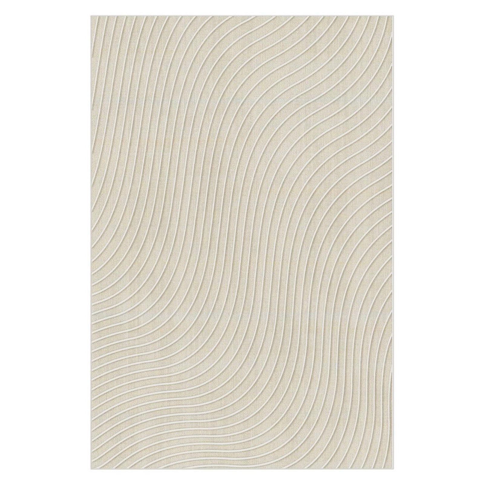 Colton 2 Seater Fabric Sofa with Rug - Cream White features a cream-white sofa with a sleek, modern design, complemented by an abstract-patterned rug, highlighting contemporary elegance in living spaces.