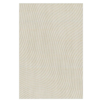 Colton 2 Seater Fabric Sofa with Rug - Cream White features a cream-white sofa with a sleek, modern design, complemented by an abstract-patterned rug, highlighting contemporary elegance in living spaces.