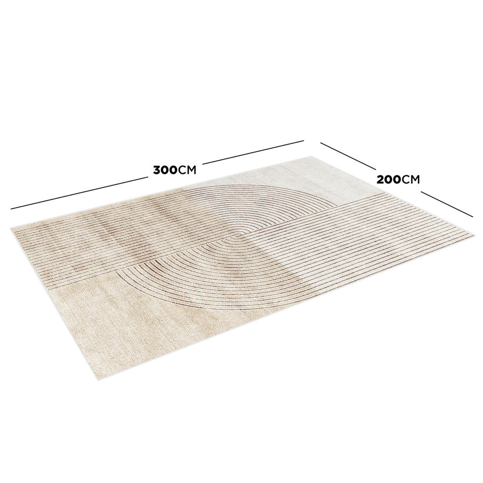Colton 2 Seater Fabric Sofa with Rug - Cream White, featuring a neutral-beige low-pile rug with abstract patterns, enhancing contemporary living room decor.