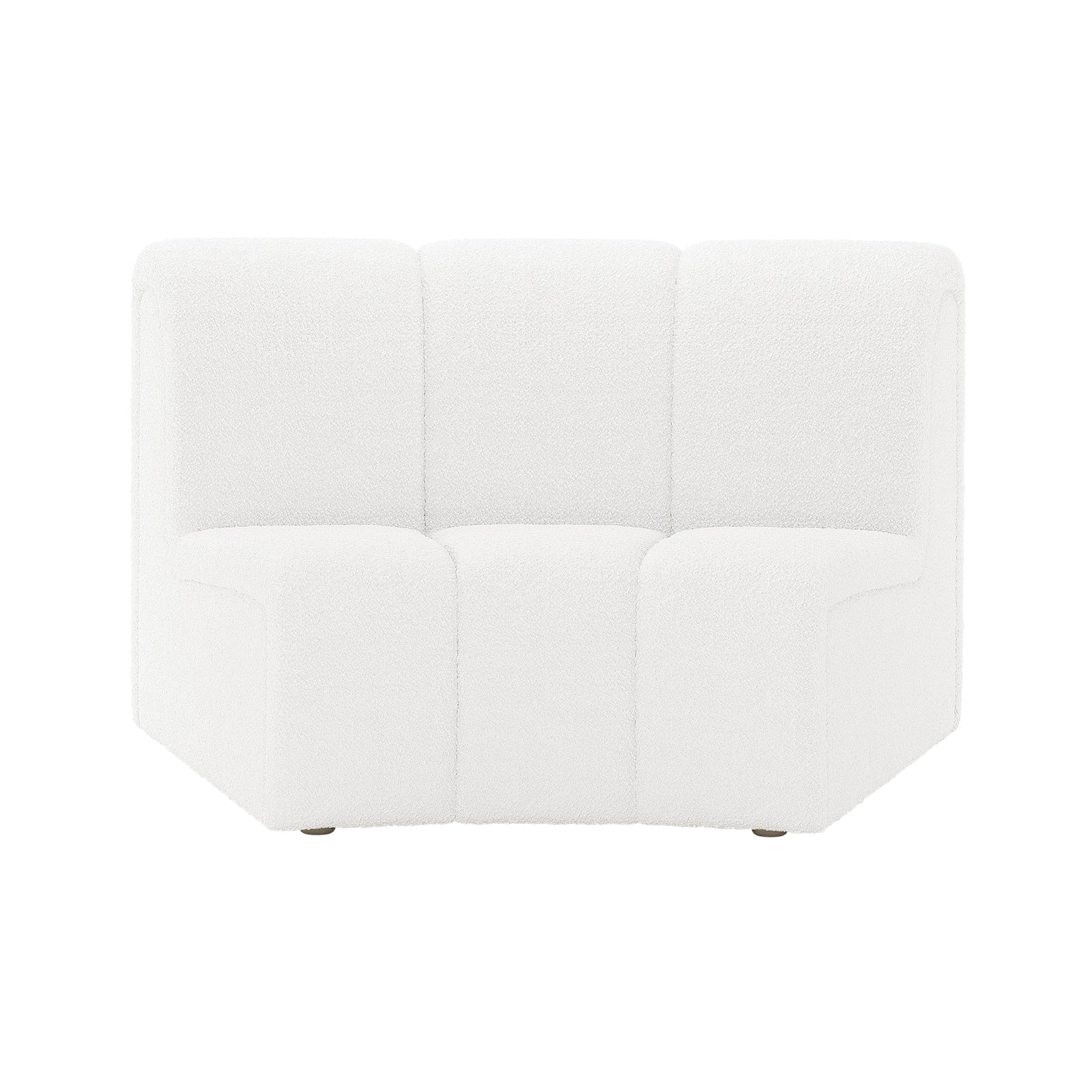 Corina 4 Seater Modular Boucle Sofa in Cream White, featuring a three-seat corner unit with boucle fabric. Designed for seamless integration with other modules to create a customizable sectional arrangement.