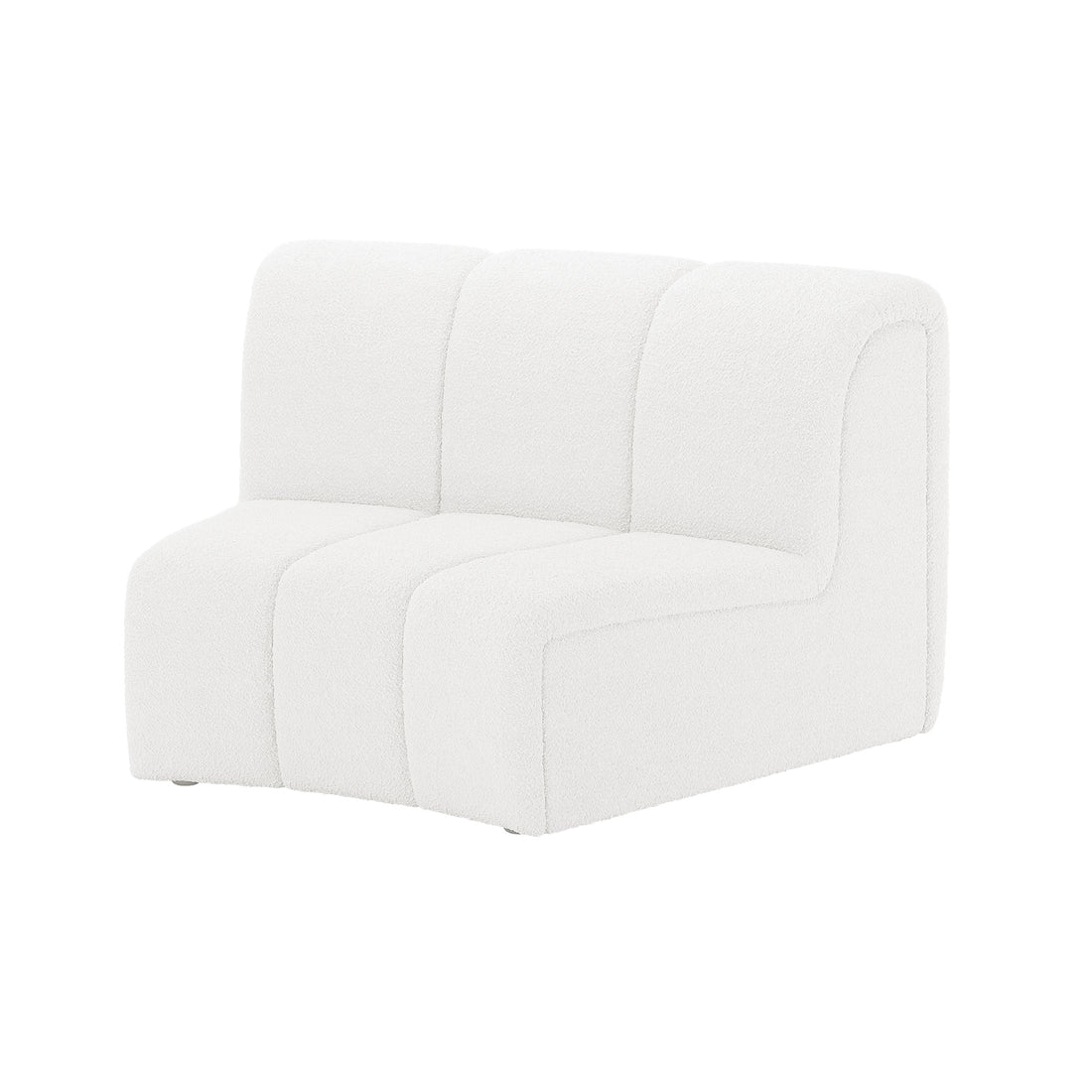 Corina 4 Seater Modular Boucle Sofa in Cream White, featuring a single armless section with gently curved seat and back segments, showcasing its modern design and boucle fabric texture.