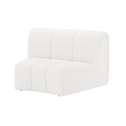 Corina 4 Seater Modular Boucle Sofa in Cream White, featuring a single armless section with gently curved seat and back segments, showcasing its modern design and boucle fabric texture.