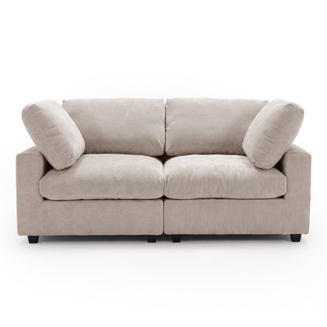 Beige two-seater sofa on a white background