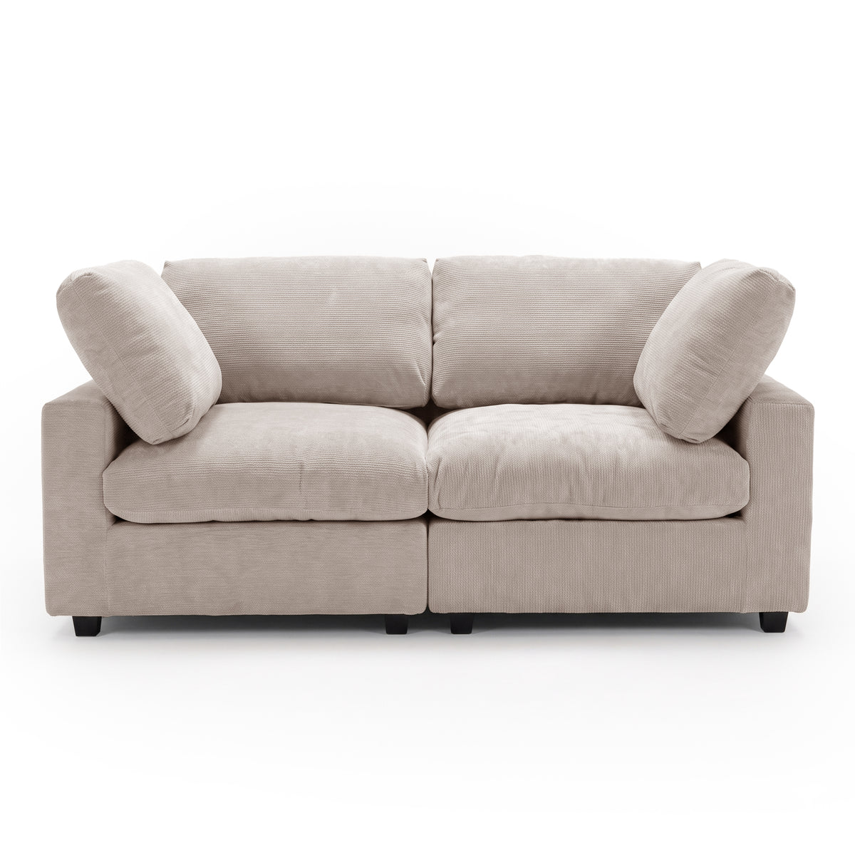 Beige two-seater sofa on a white background