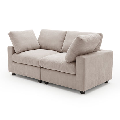 Light beige sectional sofa on white background