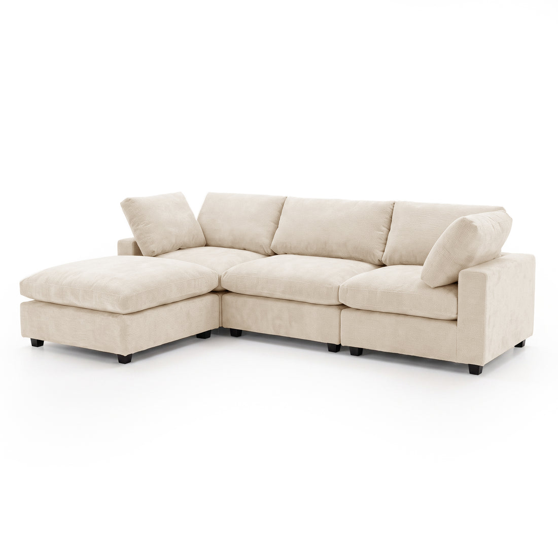Modern beige L-shaped sectional sofa on white background
