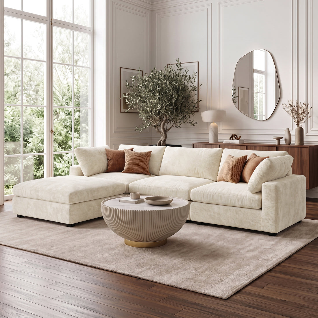 Cream sectional sofa in a stylish living room