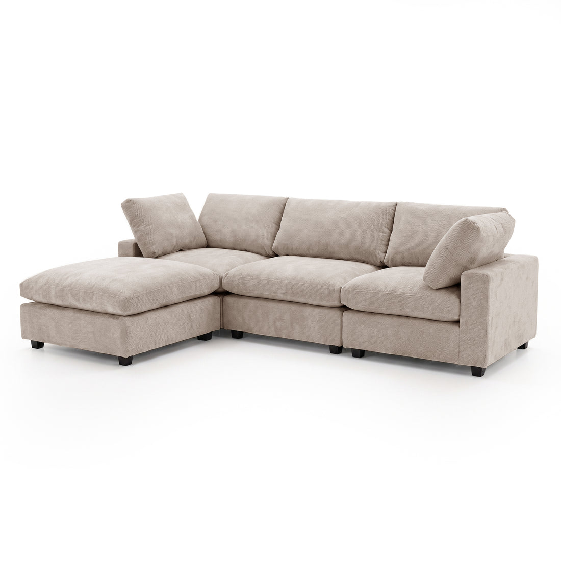 Light beige sectional sofa with left-facing chaise on a white background