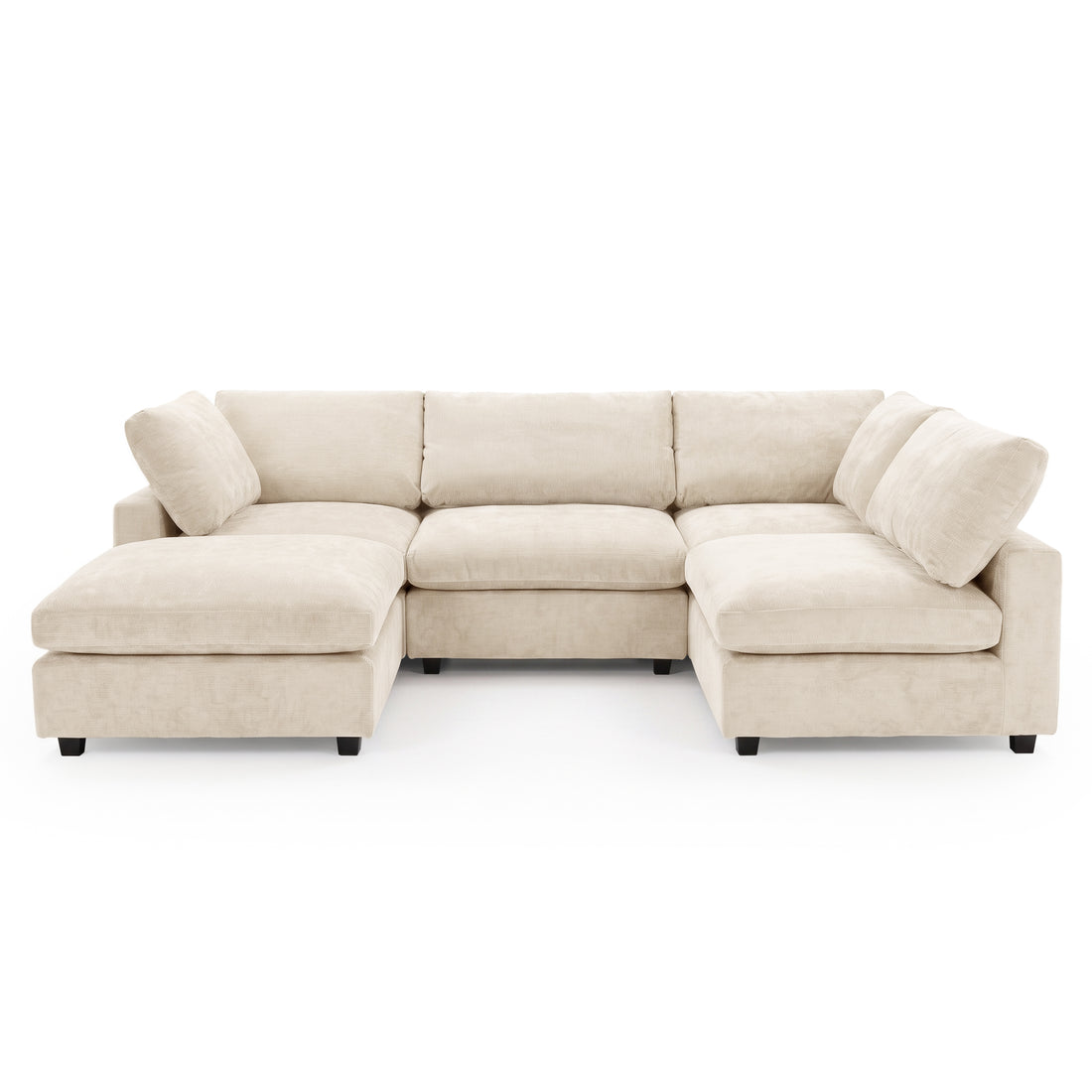 Light beige L-shaped sectional sofa on a white background