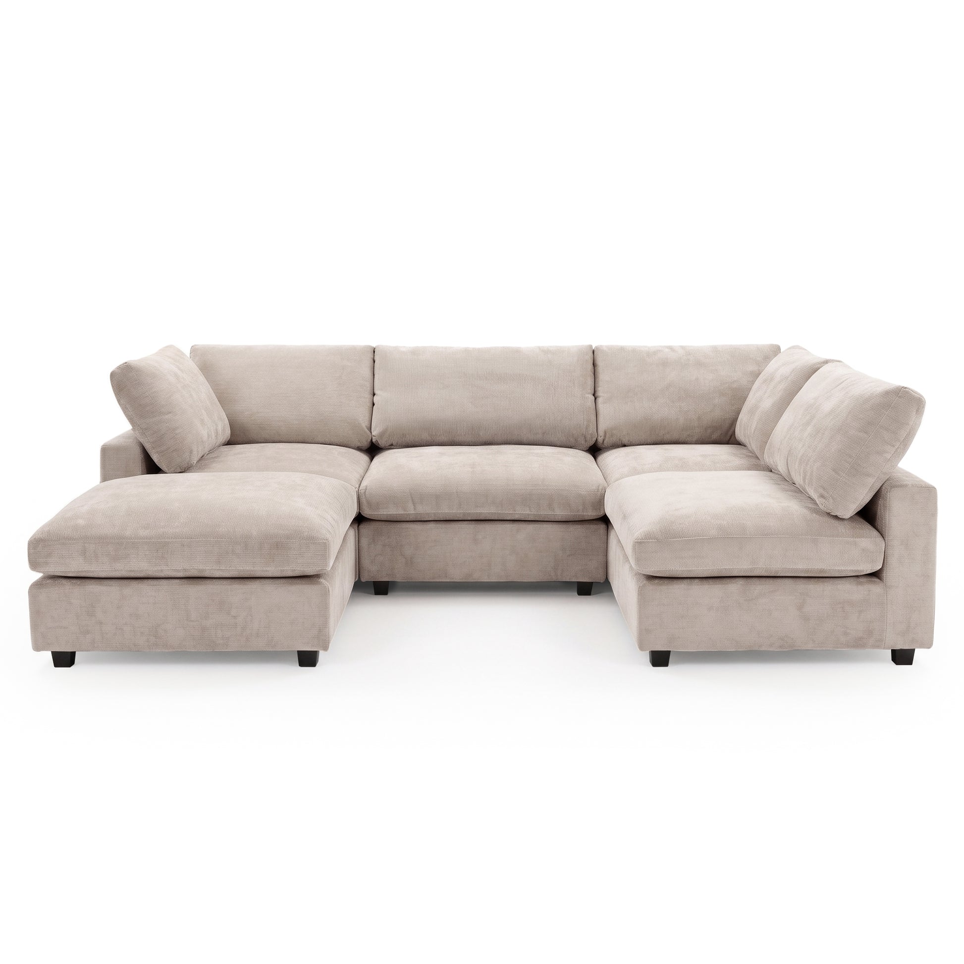 Light beige L-shaped sectional sofa with cushions on a white background