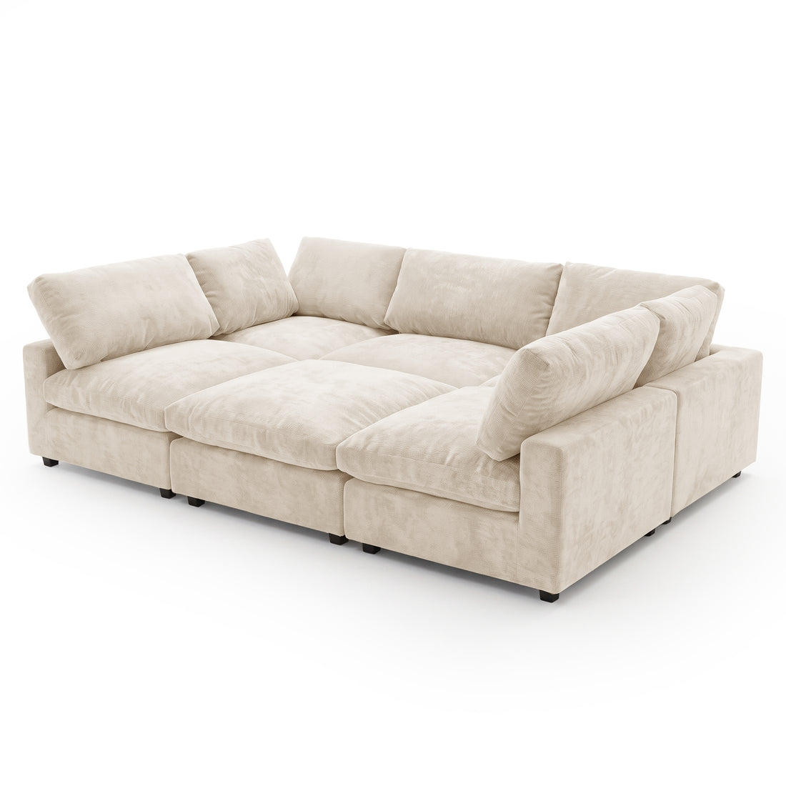 Beige sectional sofa photographed on a white background