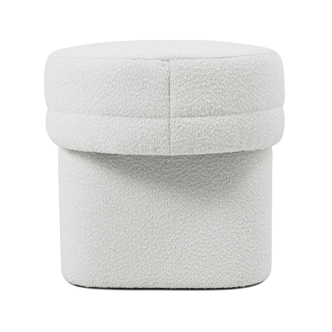 Elzan Bouclé Upholstered Bench Eggshell White, featuring a close-up of its textured bouclé fabric, highlighting the plush padding and sleek, curved silhouette, ideal for modern interiors.