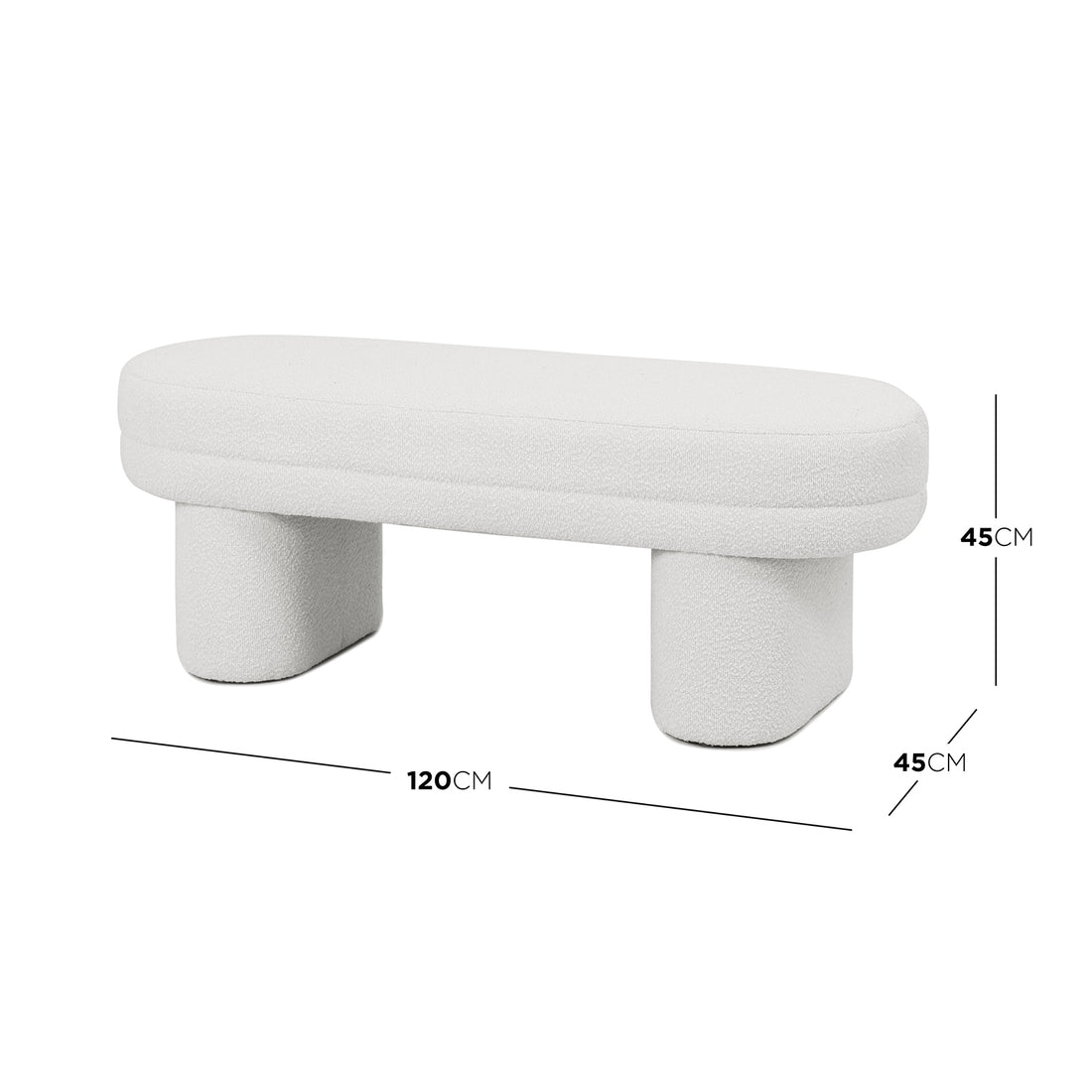 Elzan Bouclé Upholstered Bench showcases a sculptural silhouette with plush bouclé fabric, providing a modern, soft-touch accent for any space.