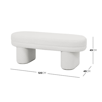 Elzan Bouclé Upholstered Bench showcases a sculptural silhouette with plush bouclé fabric, providing a modern, soft-touch accent for any space.