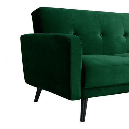 Esben 6-Seater Velvet Sofa Bed Set with Ottoman in Dark Forest Green, featuring black legs and plush armrests, showcasing its Scandinavian-designed versatility and dual-functionality as a sofa and bed.