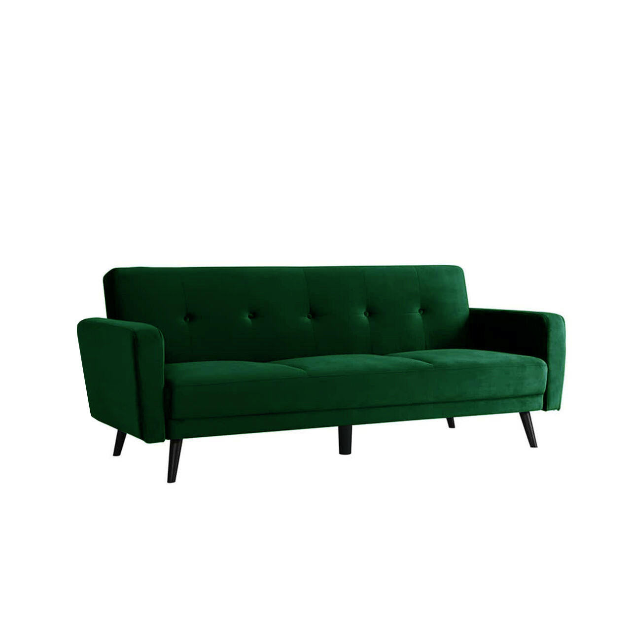 Esben 6-Seater Velvet Sofa Bed Set w/ Ottoman Dark Forest Green, featuring a green couch with sturdy black legs, convertible design, and elegant Scandinavian style, perfect for modern living spaces.