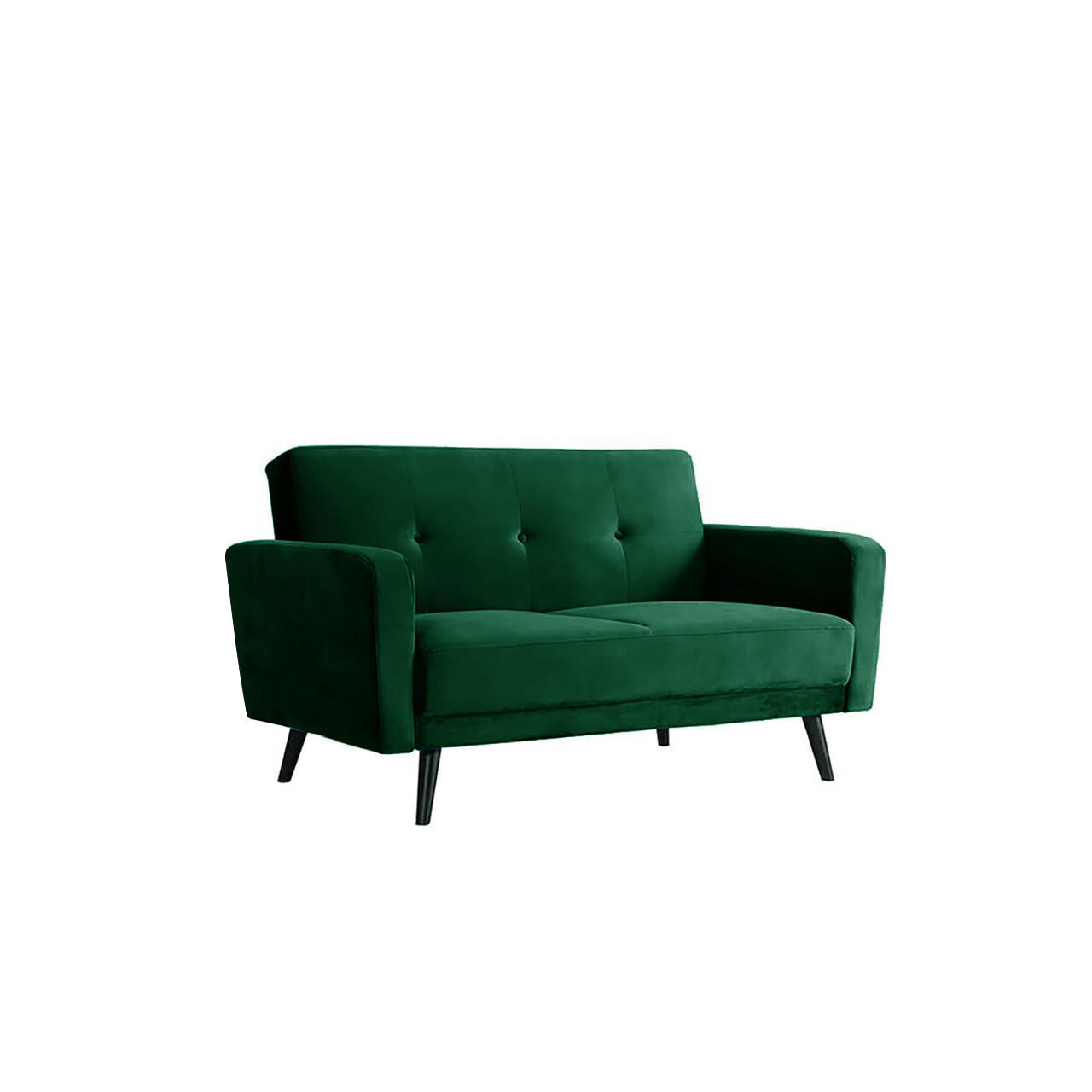 Esben 6-Seater Velvet Sofa Bed Set w/ Ottoman Dark Forest Green, featuring sleek black legs, convertible design with foldable backs for dual beds, and plush cushions for comfort. Scandinavian-contemporary style.