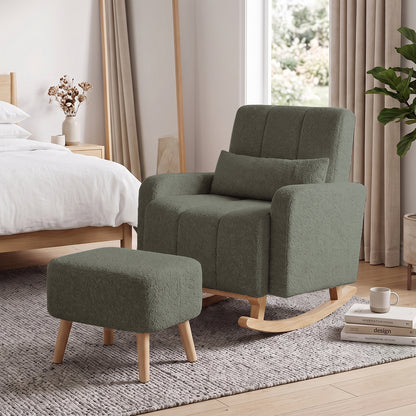 Gamila Boucle Rocking Chair with Ottoman in Green