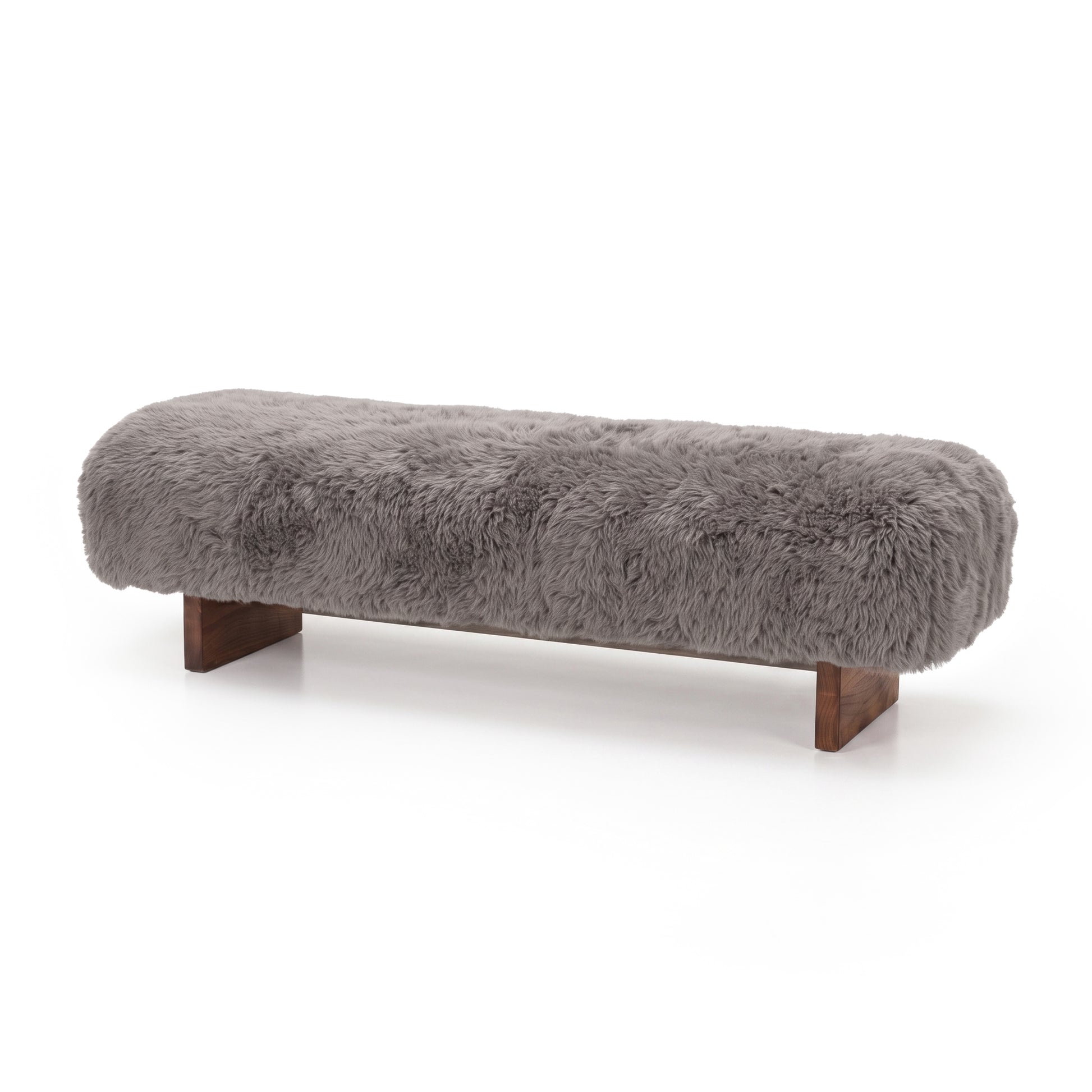Taupe Faux Fur Fabric Bench in white background