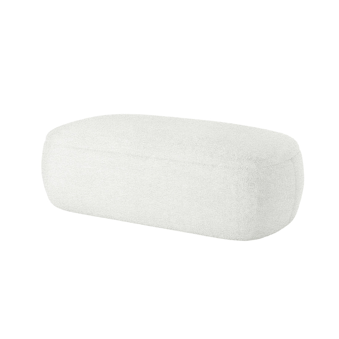 Jamie 110cm Bouclé Ottoman in Cream White features a soft, upholstered rectangular design with rounded corners, suitable for use as a low bench, extra seat, or footrest.
