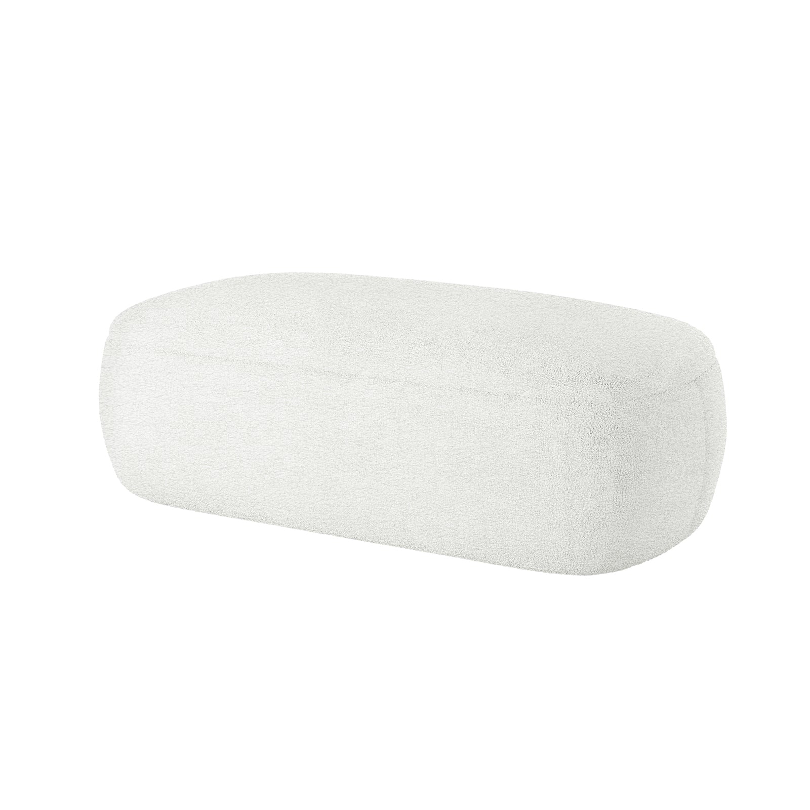 Jamie 110cm Bouclé Ottoman in Cream White features a soft, upholstered rectangular design with rounded corners, suitable for use as a low bench, extra seat, or footrest.
