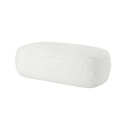 Jamie 110cm Bouclé Ottoman in Cream White features a soft, upholstered rectangular design with rounded corners, suitable for use as a low bench, extra seat, or footrest.