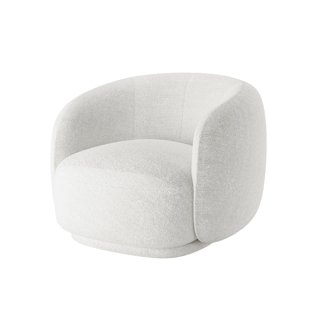 Janelle Boucle Curved Accent Chair – Cream White, featuring a plush, curved design upholstered in premium bouclé fabric with a solid wood frame, offering ergonomic support and spacious seating.