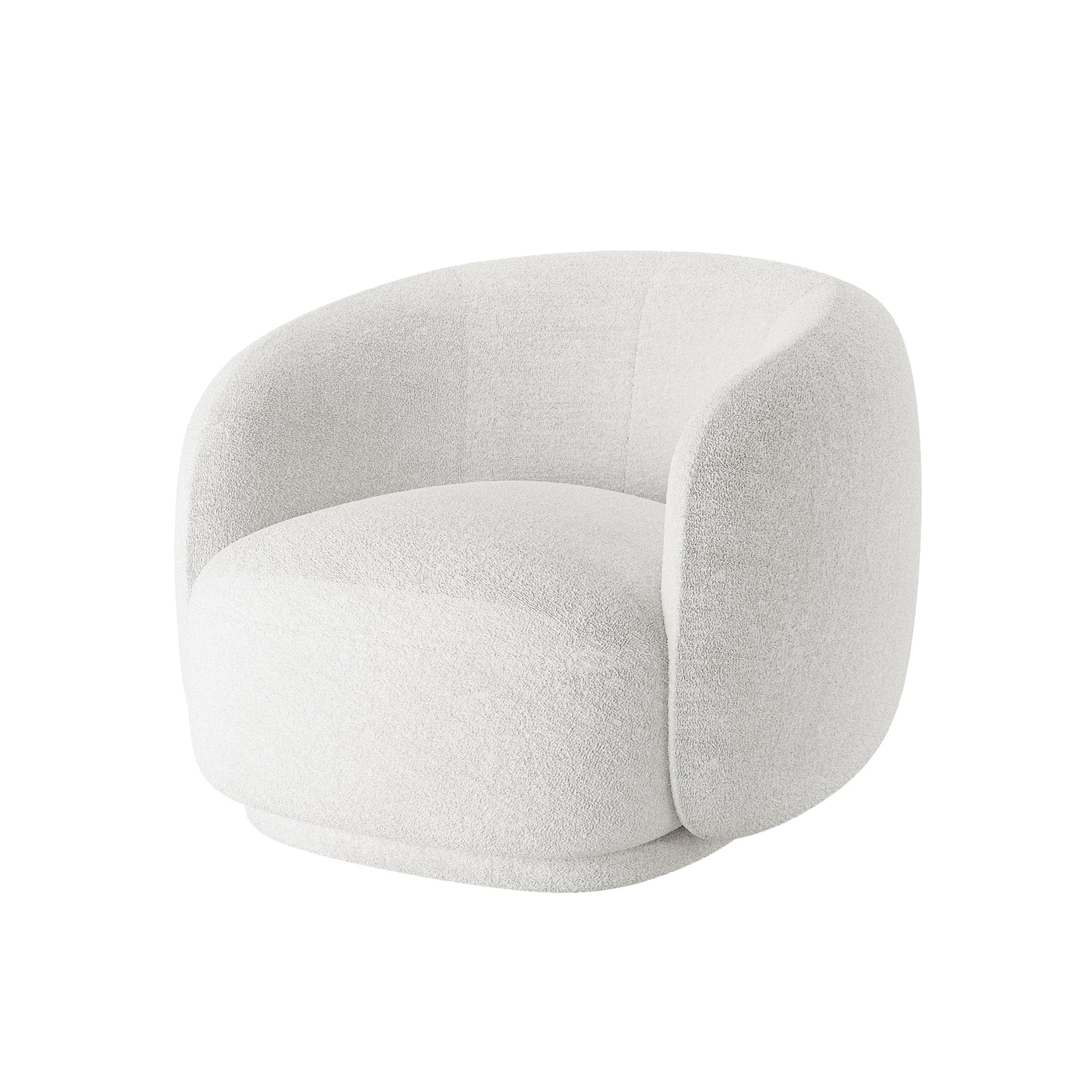 Janelle Boucle Curved Accent Chair – Cream White, featuring a plush, curved design upholstered in premium bouclé fabric with a solid wood frame, offering ergonomic support and spacious seating.