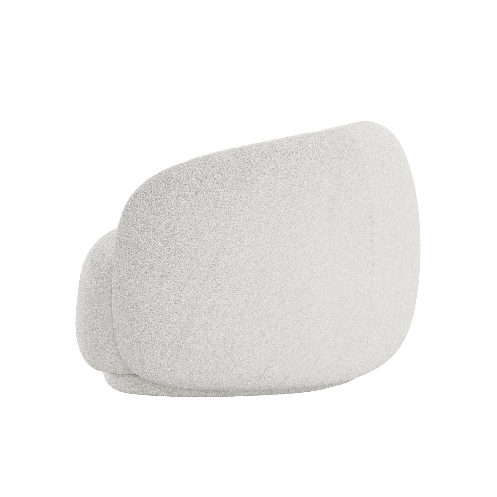Janelle Boucle Curved Accent Chair – Cream White, showcases a sleek, curved design upholstered in luxurious bouclé fabric with plush padding, offering ergonomic support and modern elegance.