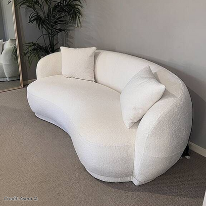 Janelle 191cm Curved Boucle 3 Seater Sofa in Cream White