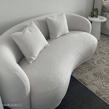 Janelle 191cm Curved Boucle 3 Seater Sofa in Cream White