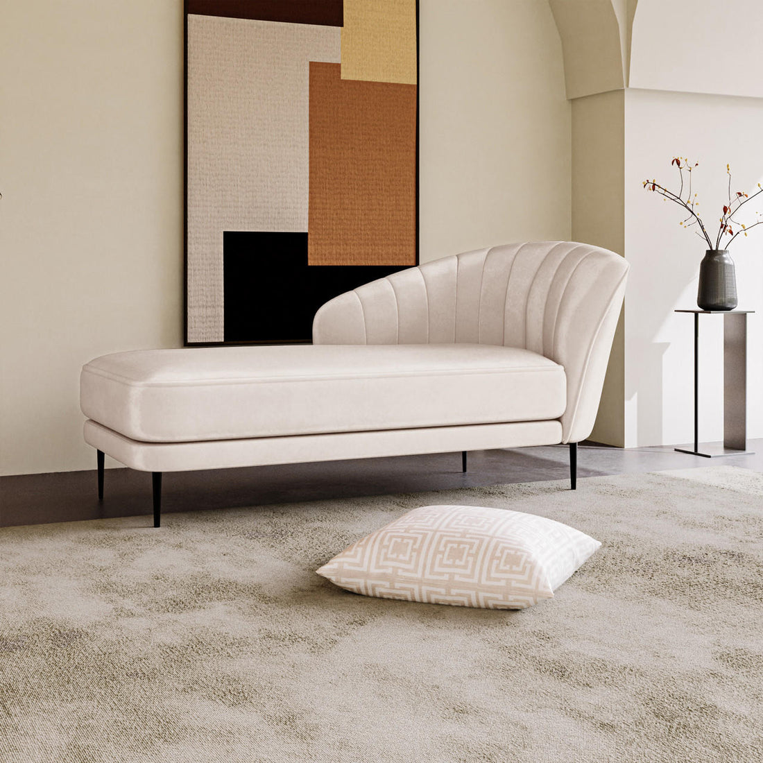 Kaj Velvet Daybed - Left Armrest - Cream - Lifestyle