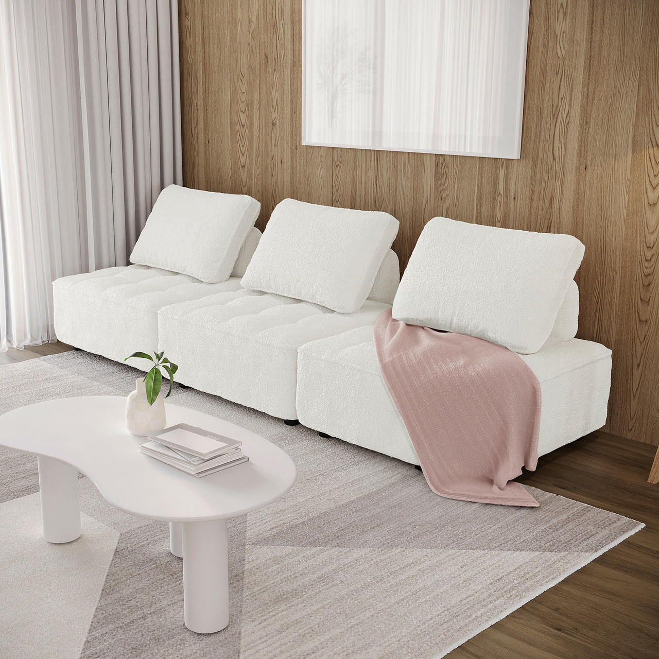 Kazumi 3 Seater Boucle Modular Sofa Set - Cream White - Lifestyle