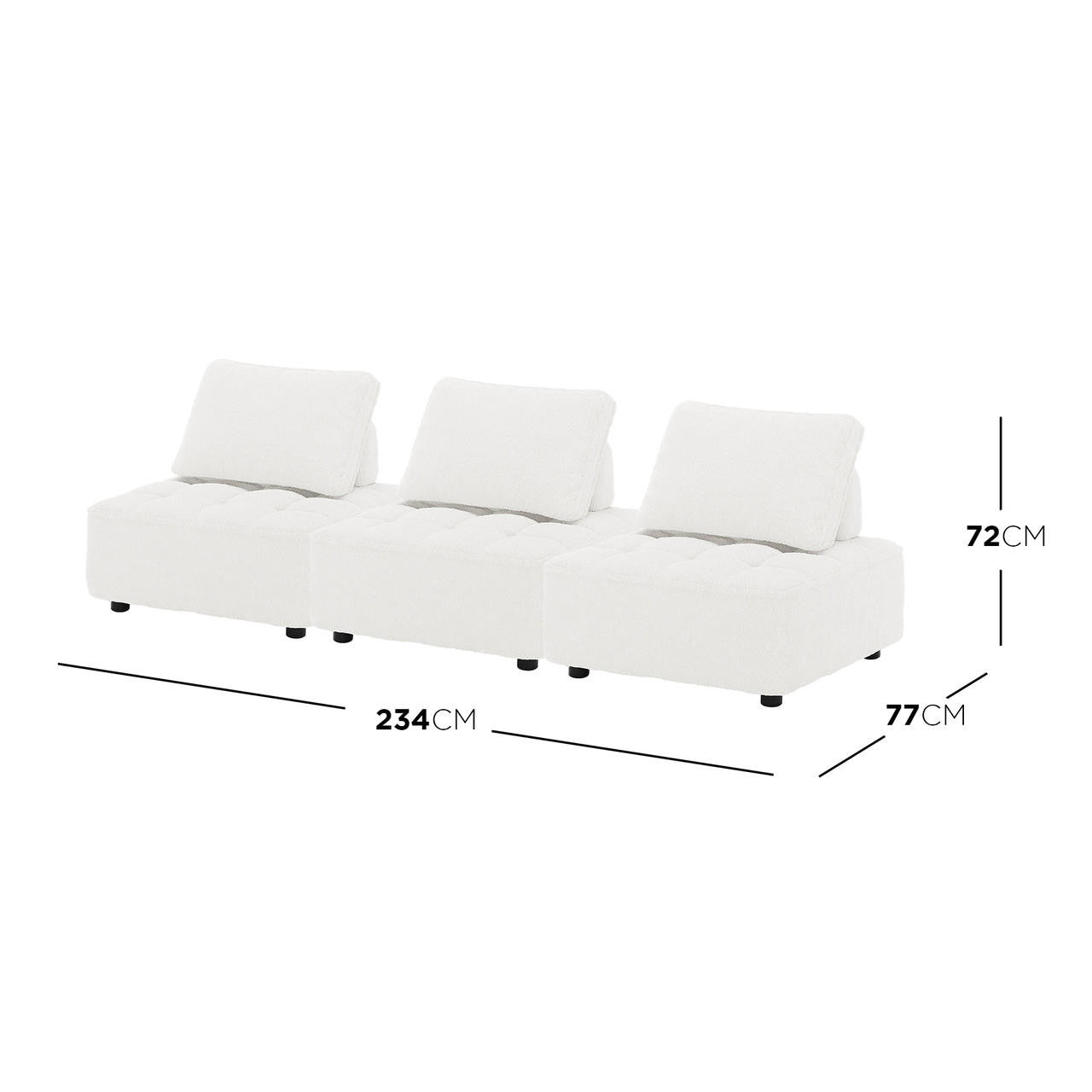 Kazumi 3 Seater Boucle Modular Sofa Set - Cream White