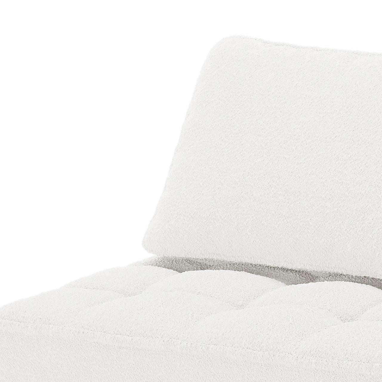 Kazumi Boucle Modular Single Sofa Chair in Cream White, featuring a tufted, upholstered seat and matching backrest, showcasing its soft boucle fabric and sleek design for modern living spaces.