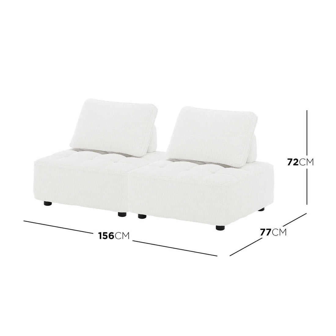 Kazumi 2 Seater Boucle Modular Sofa Set - Cream White
