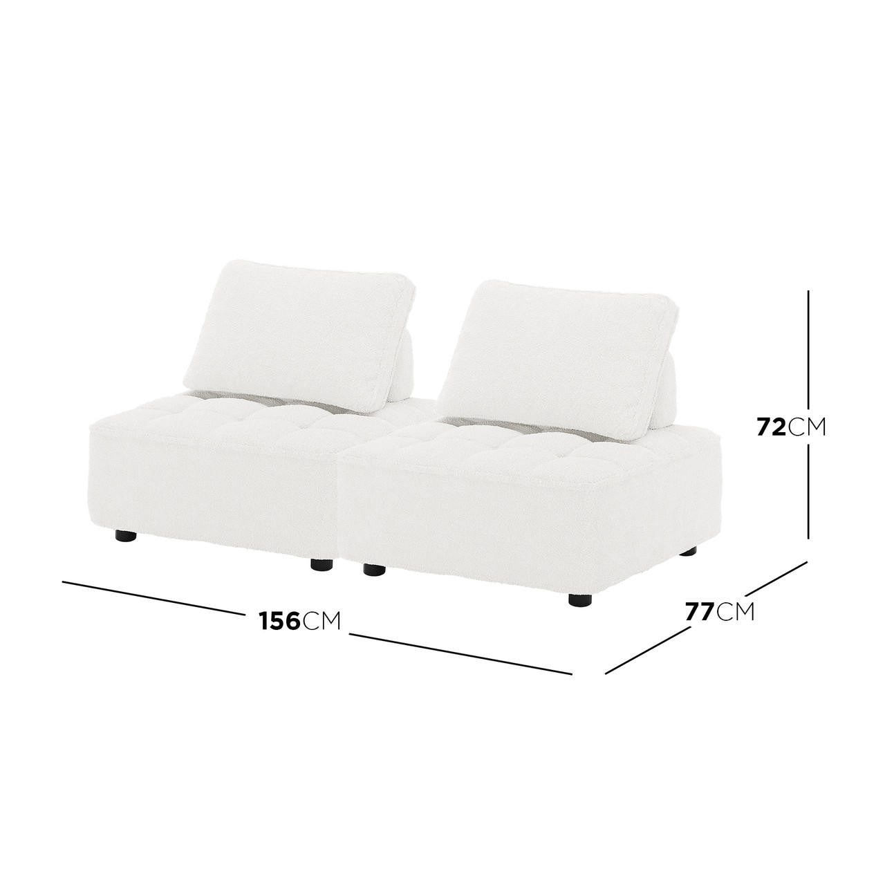 Kazumi 2 Seater Boucle Modular Sofa Set - Cream White