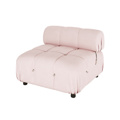 Keila Single Seater Modular Tufted Velvet Sofa - Soft Pink