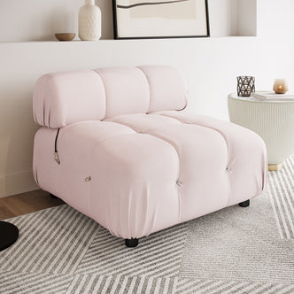 Keila Single Seater Modular Tufted Velvet Sofa - Soft Pink - Lifestyle