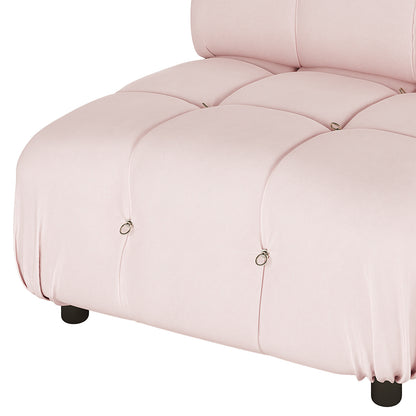 Keila Single Seater Modular Tufted Velvet Sofa - Soft Pink