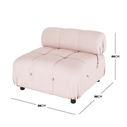 Keila Single Seater Modular Tufted Velvet Sofa - Soft Pink