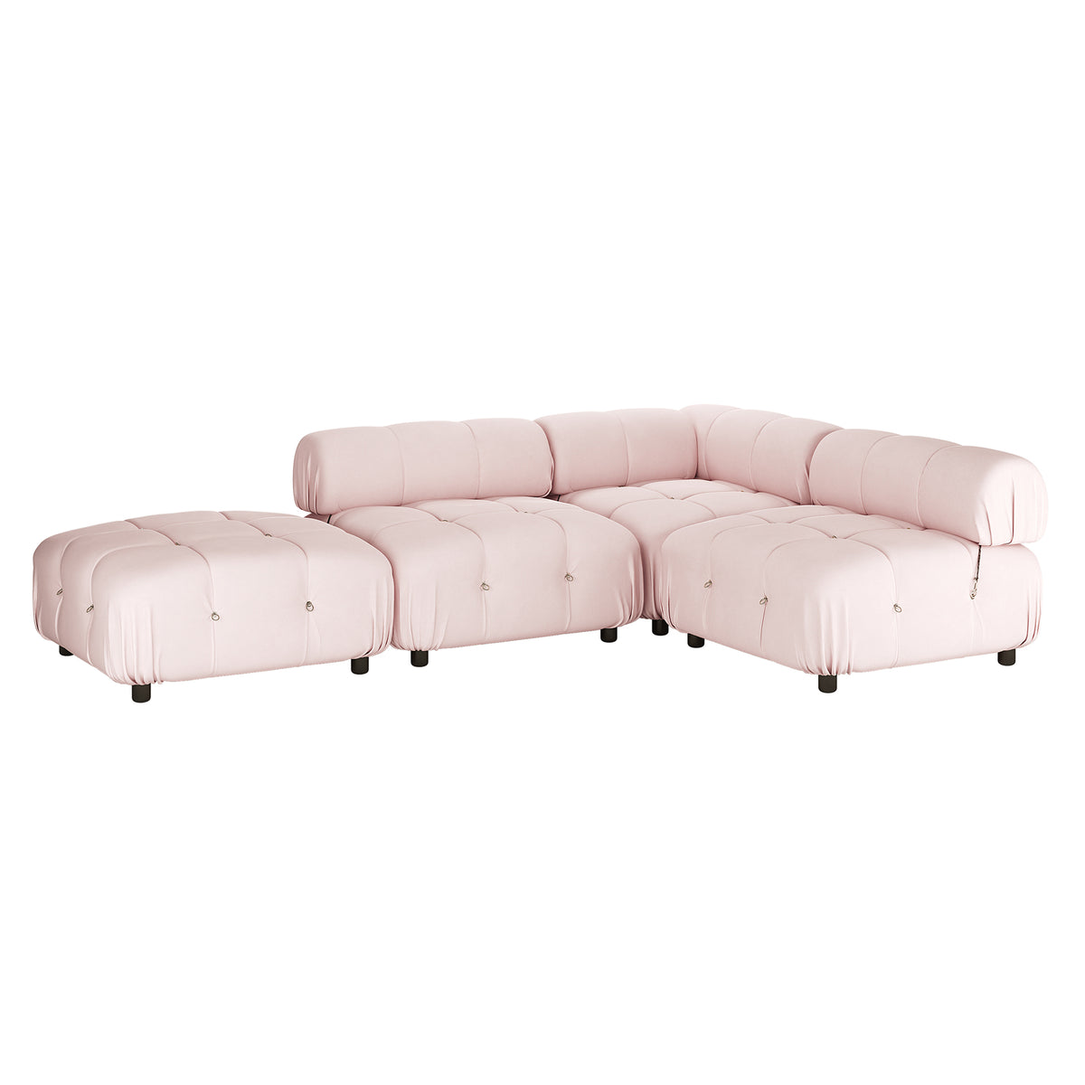Keila 3 Seater L-Shape Modular Velvet Corner Sofa Set - Soft Pink