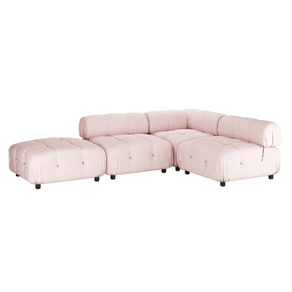 Keila 3 Seater L-Shape Modular Velvet Corner Sofa Set - Soft Pink