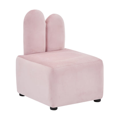 Lenore Velvet Plush Bunny Cushioned Kids Chair features a light pink velvet finish with charming bunny ears on the backrest, designed for children's comfort and playful appeal.
