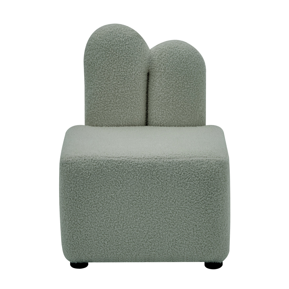 Close-up of the Lenore Boucle Plush Bunny Cushioned Kids Chair, showcasing its whimsical bunny-shaped backrest and plush, textured boucle fabric designed for children's comfort and imaginative play.